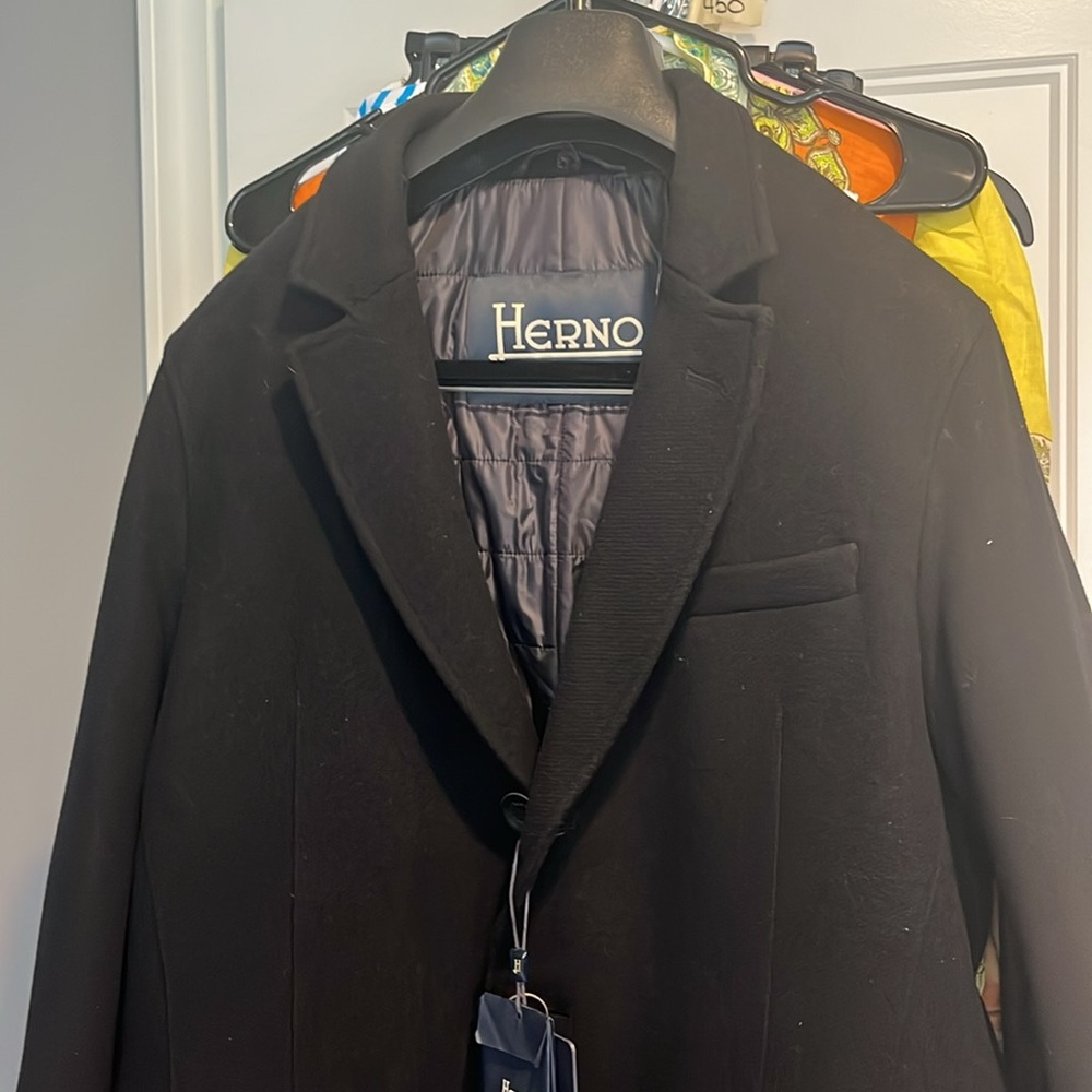 New with Tags Herno Men's Black Bibbed Topcoat Missing Bib IT 50 US 40 - Picture 6 of 7